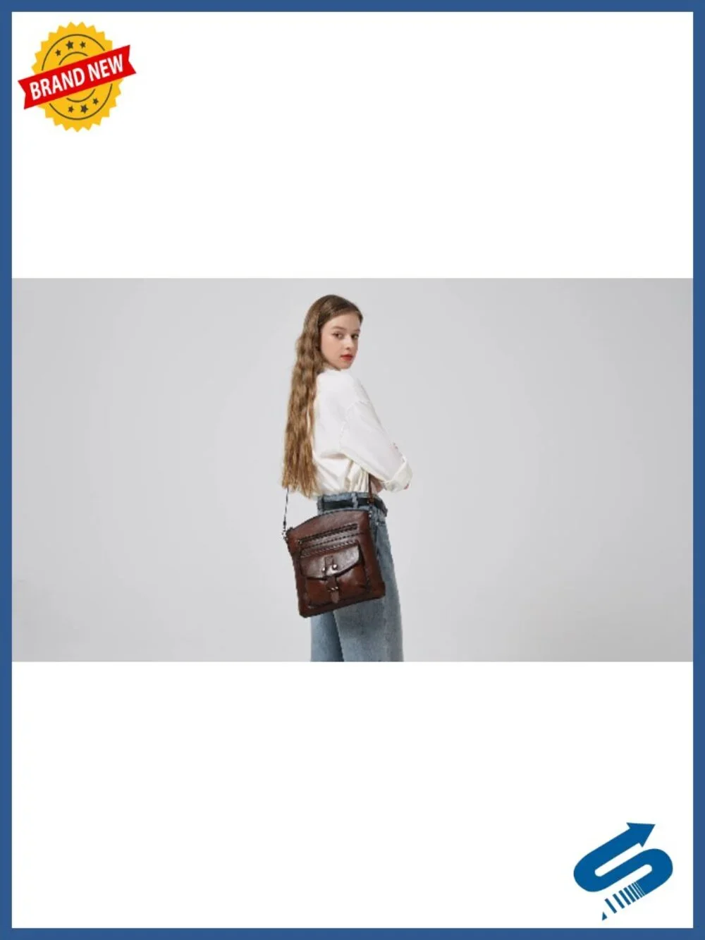 Genuine Leather Crossbody Bag with Multi Pockets Satchel Purse